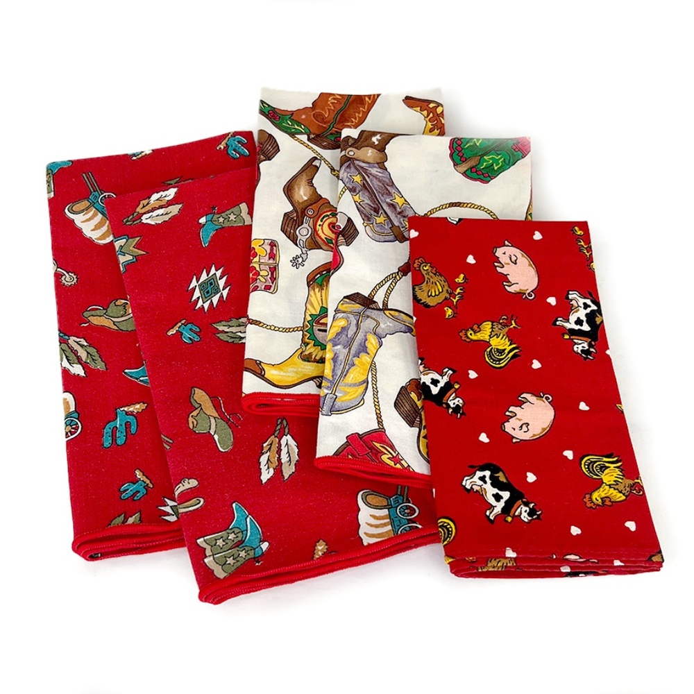 Vintage Western Cowboy Themed Cloth Napkin Set - 5